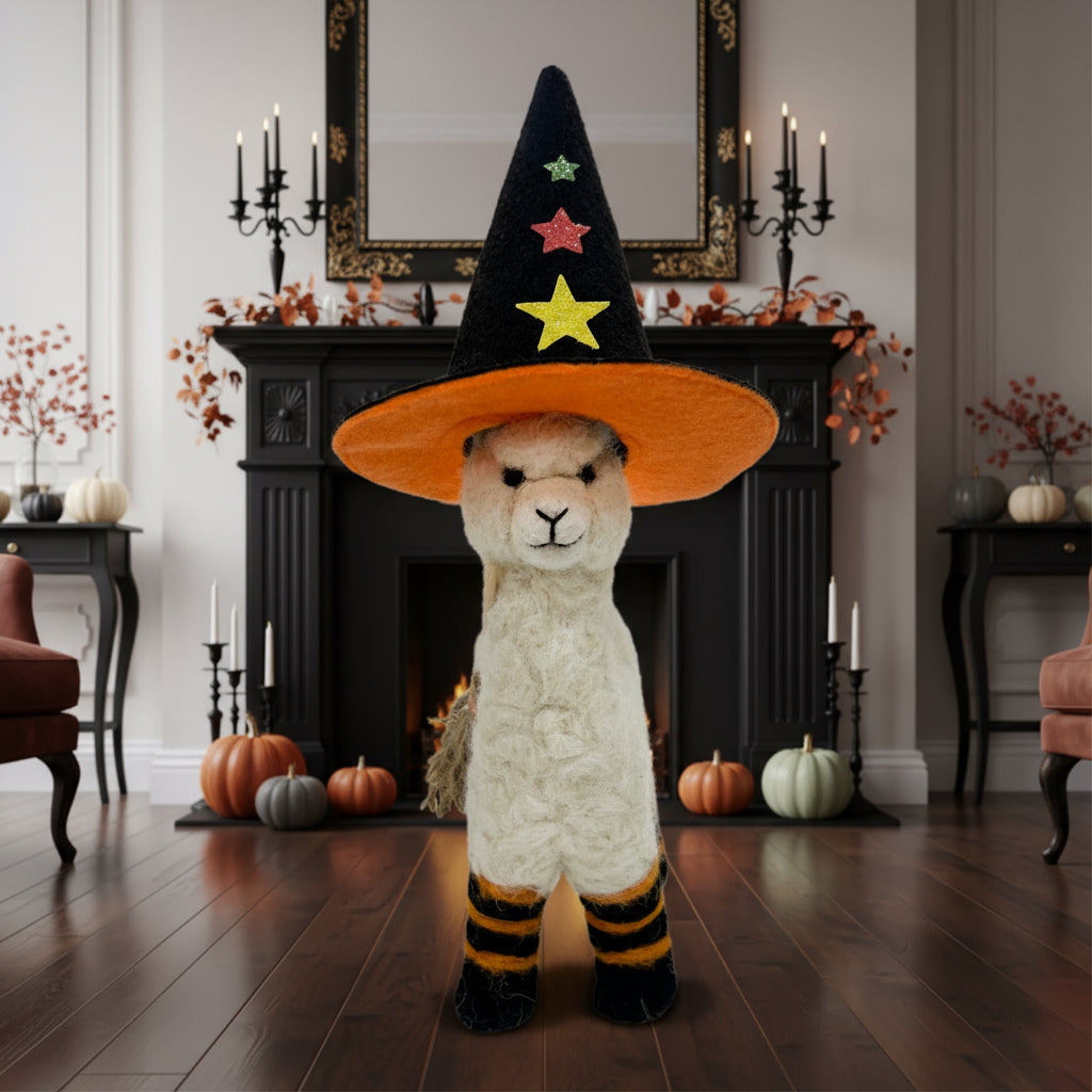 Witchy Alpaca- Artisan Hand-Felted Alpaca Sculpture