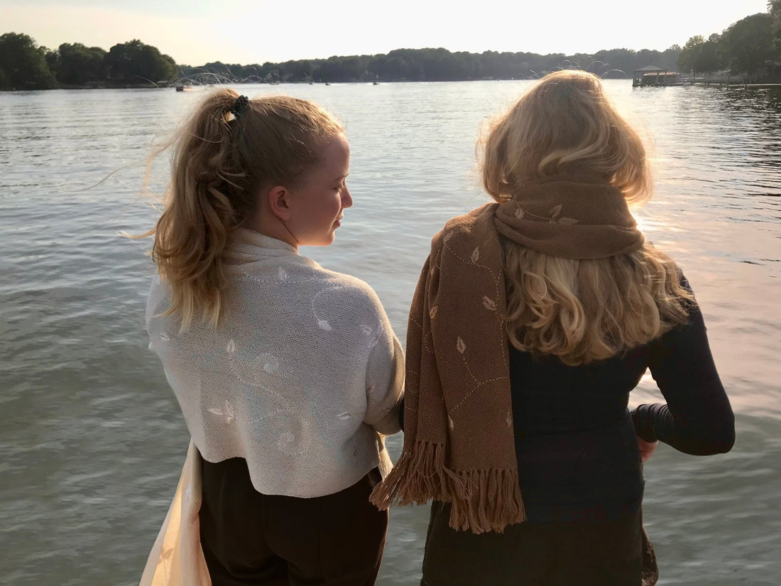 Embroidered Links Shawl: Baby Alpaca & Silk - Lanart Alpaca