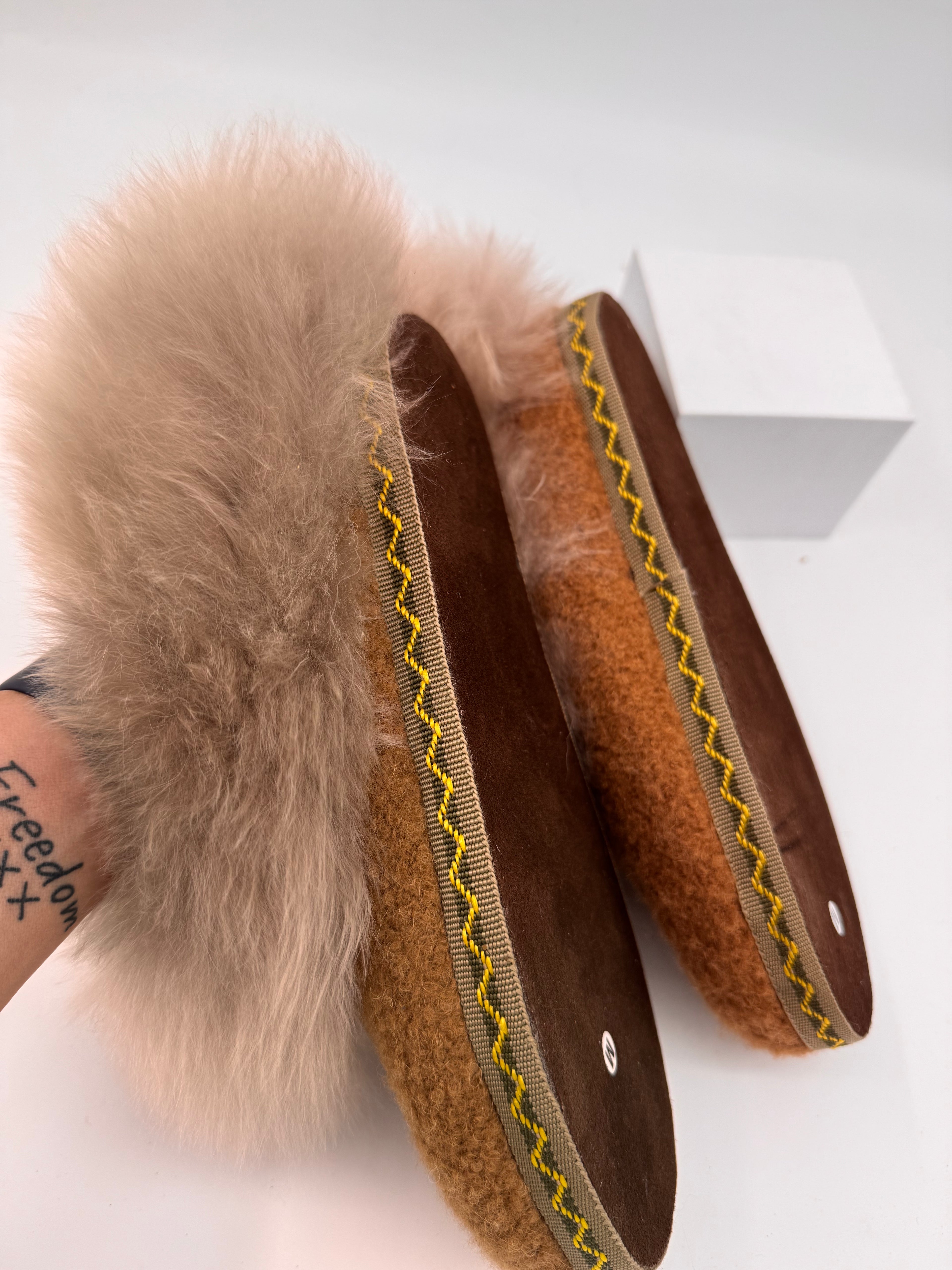 Boucle Fur Trimmed Slippers