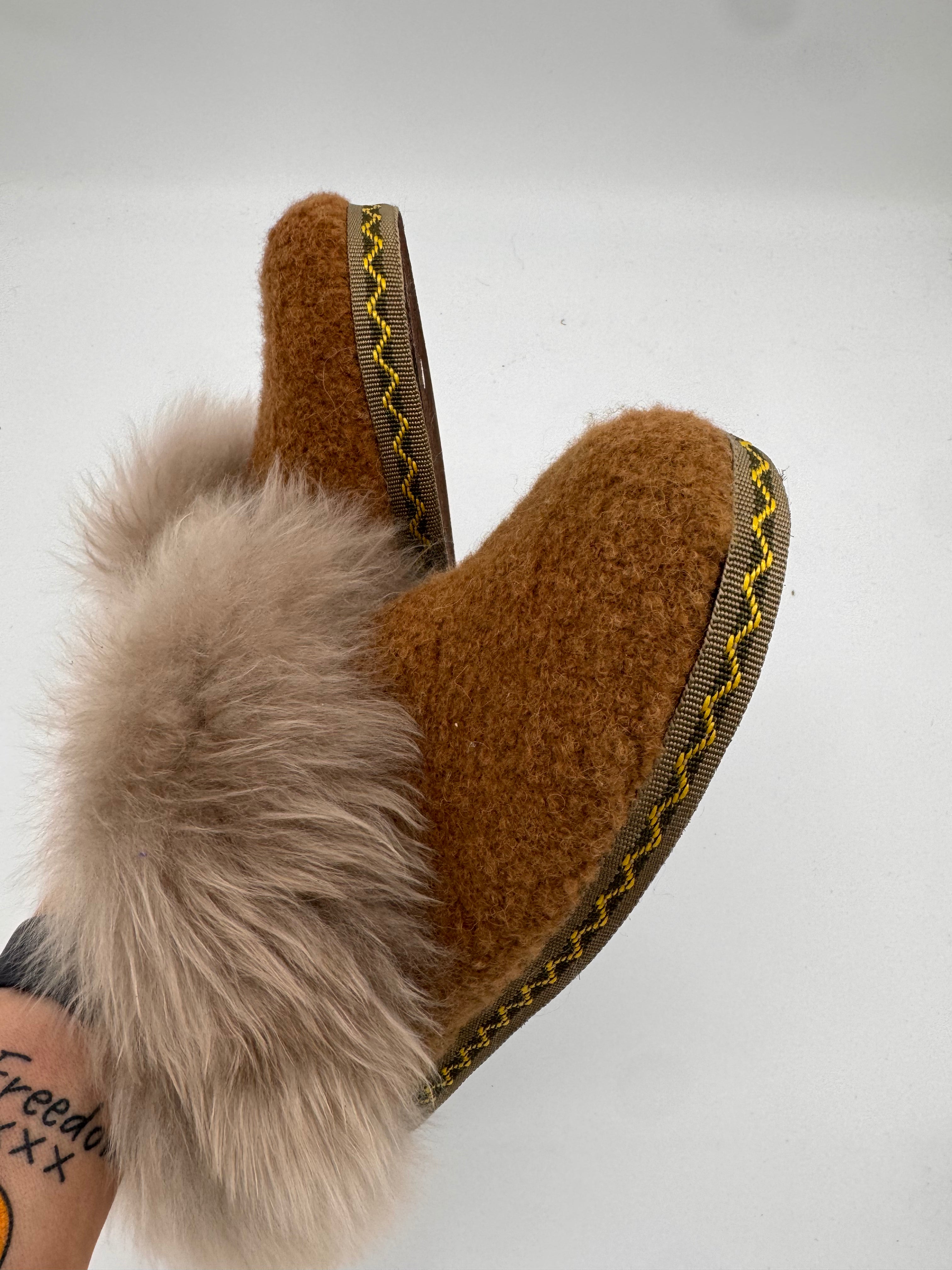 Boucle Fur Trimmed Slippers