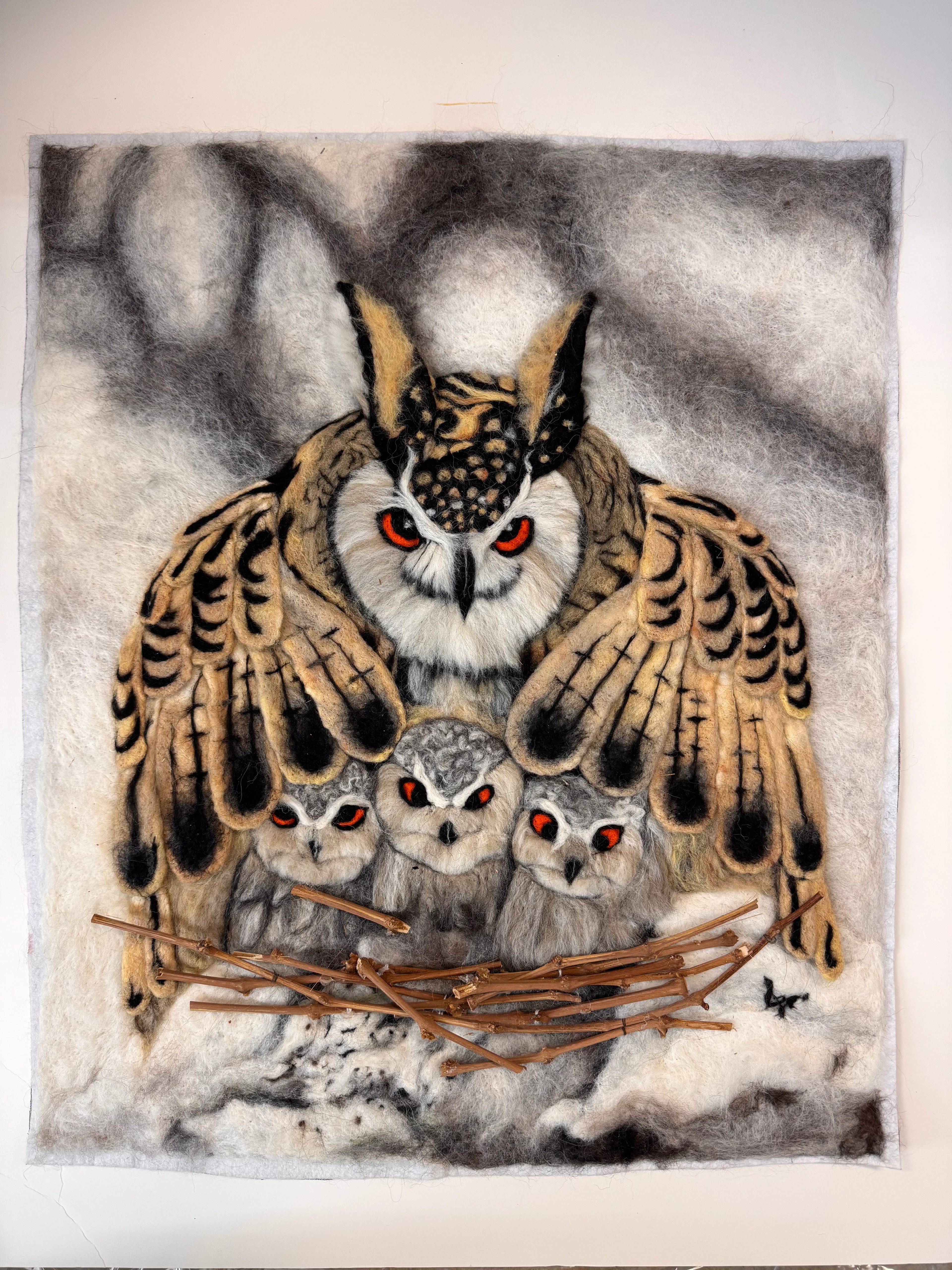 Longearred Owl and Her Owlets