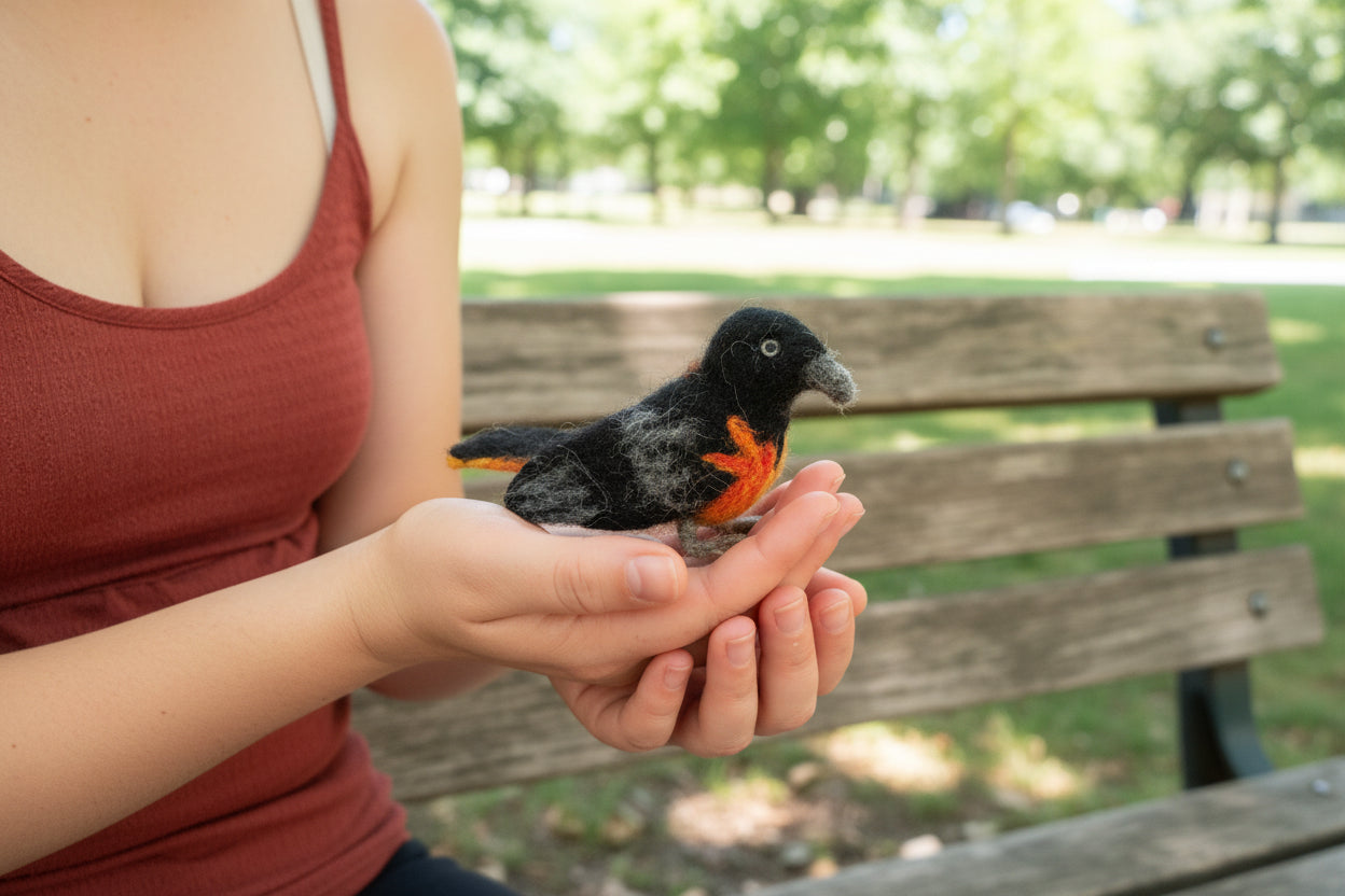 Small toy bird held in a person&