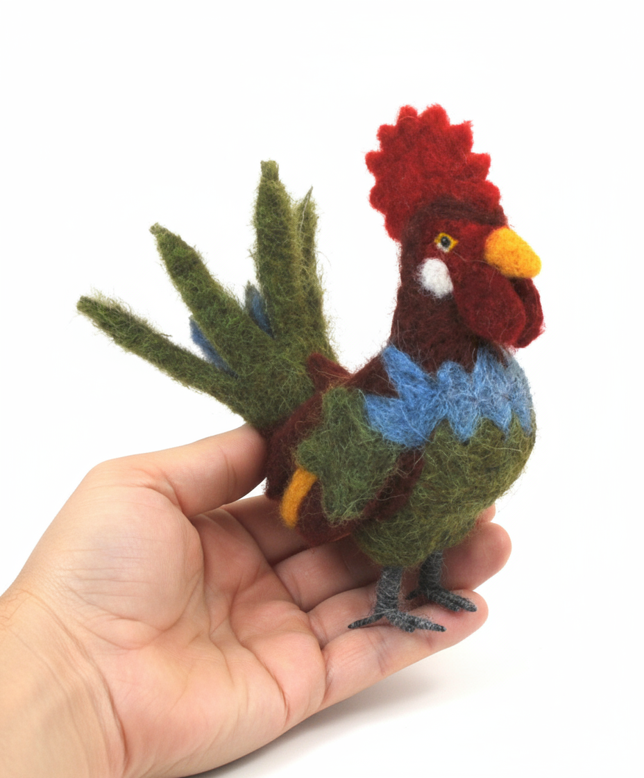 Handmade needle-felted alpaca rooster by Lanart Alpaca