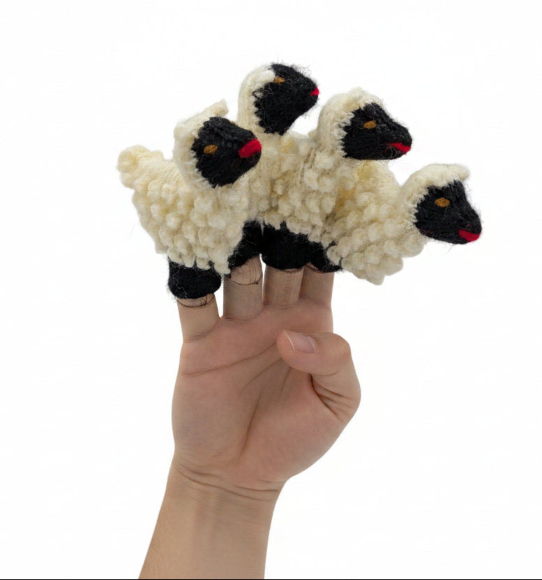 Hand knit alpaca yarn sheep finger puppets
