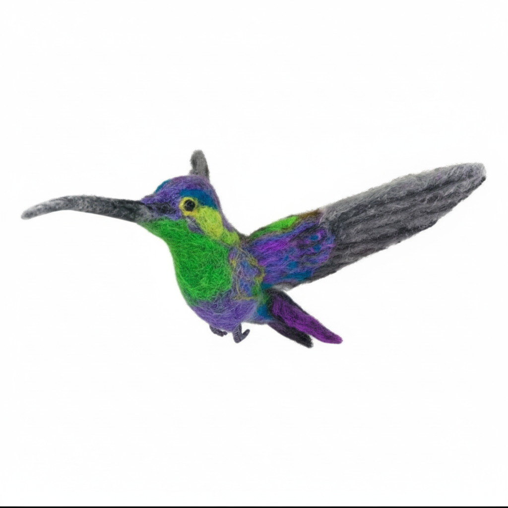 Colorful bird sculpture ornament on a white background