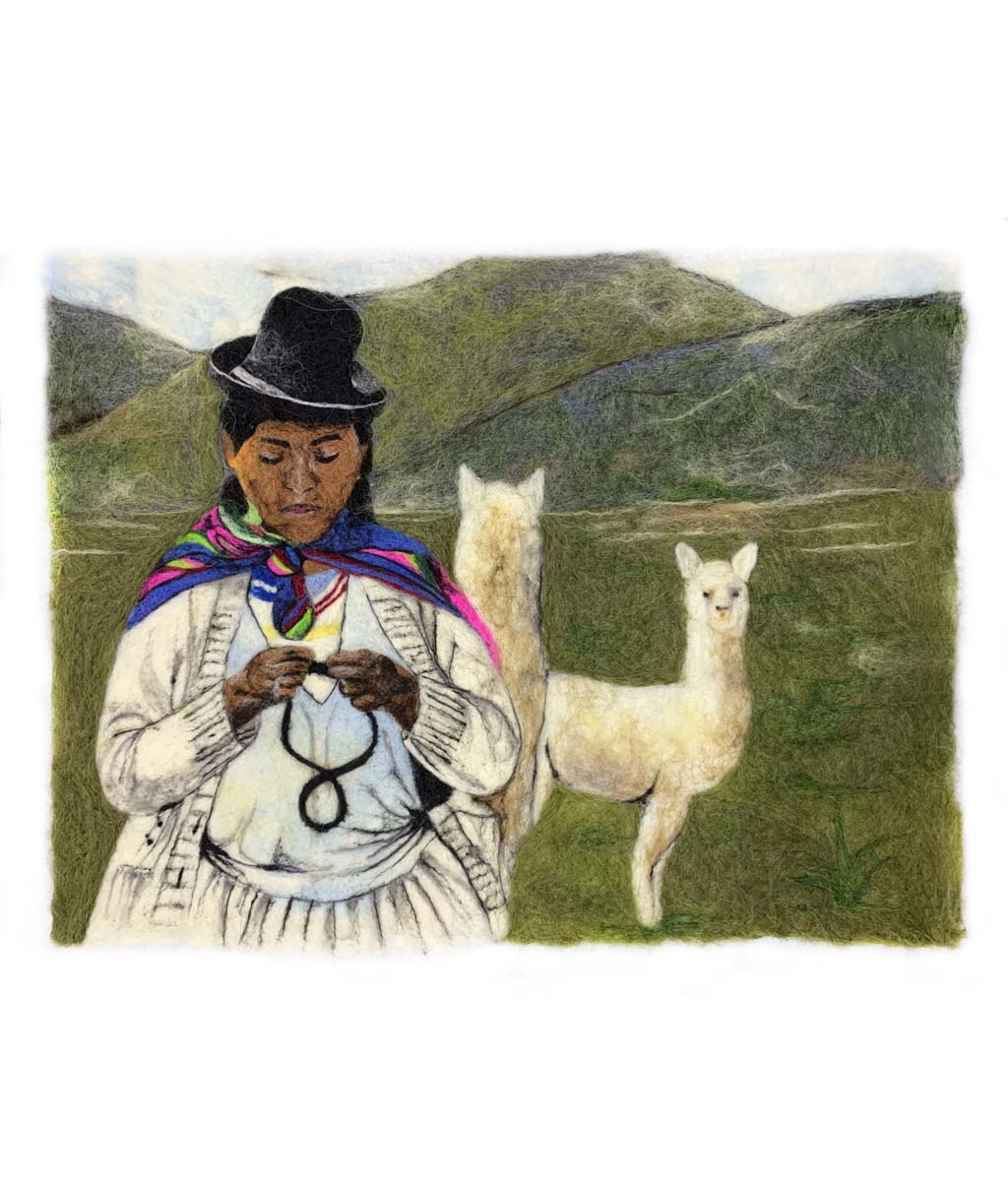 Knitter & Her Alpacas Portrait - Lanart Alpaca