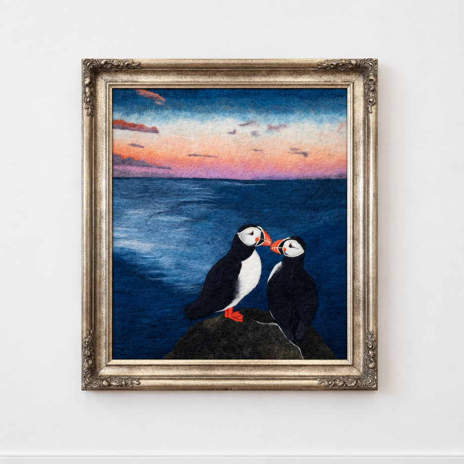 Puffin Love Alpaca Portrait - Framed Wall Art