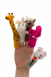 Hand knit alpaca yarn animal finger puppets