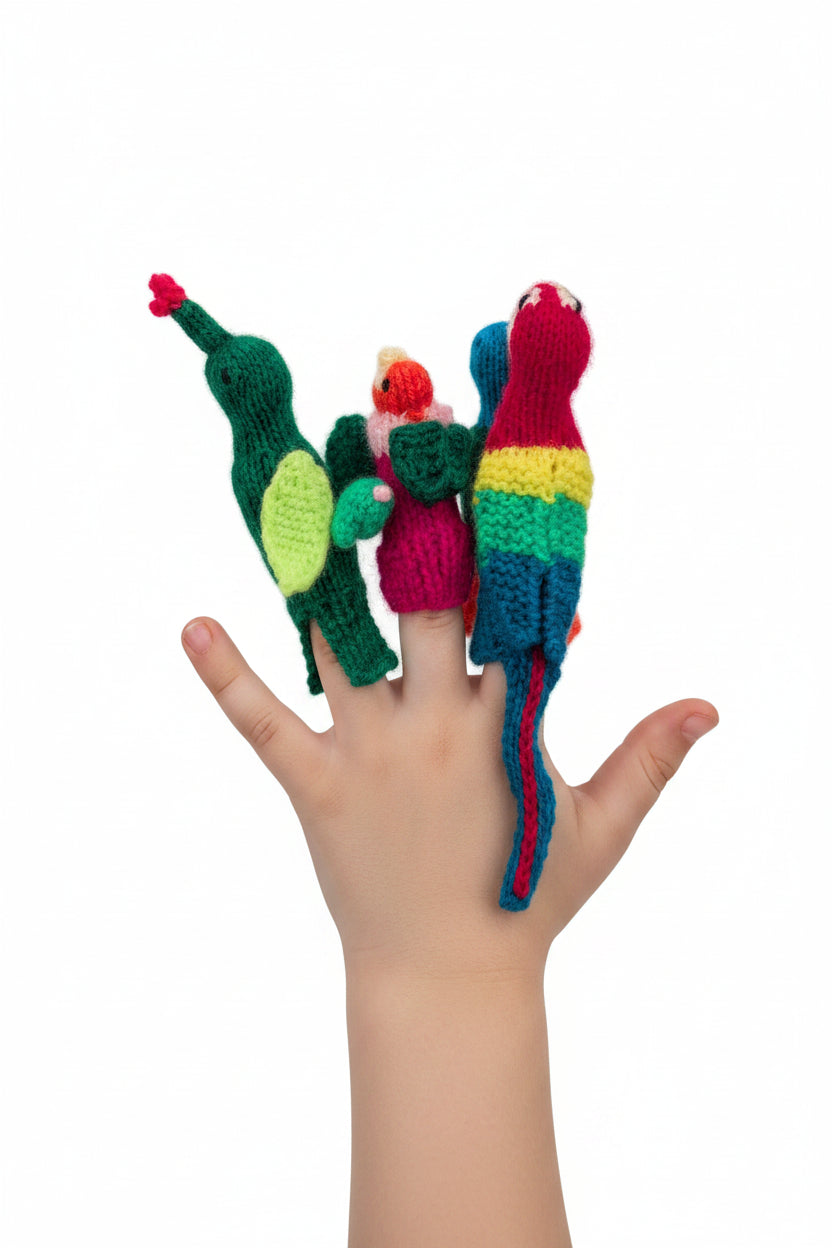 Hand knitted alpaca yarn finger puppets