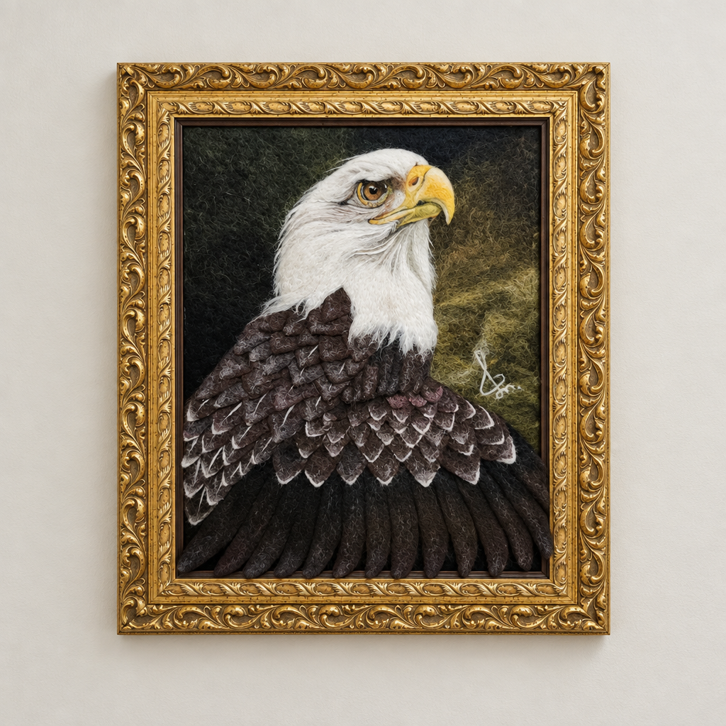Bald Eagle Alpaca Fiber Portrait – Framed Wall Art