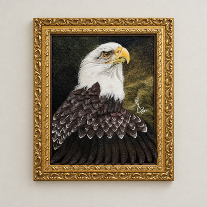 Bald Eagle Alpaca Fiber Portrait – Framed Wall Art
