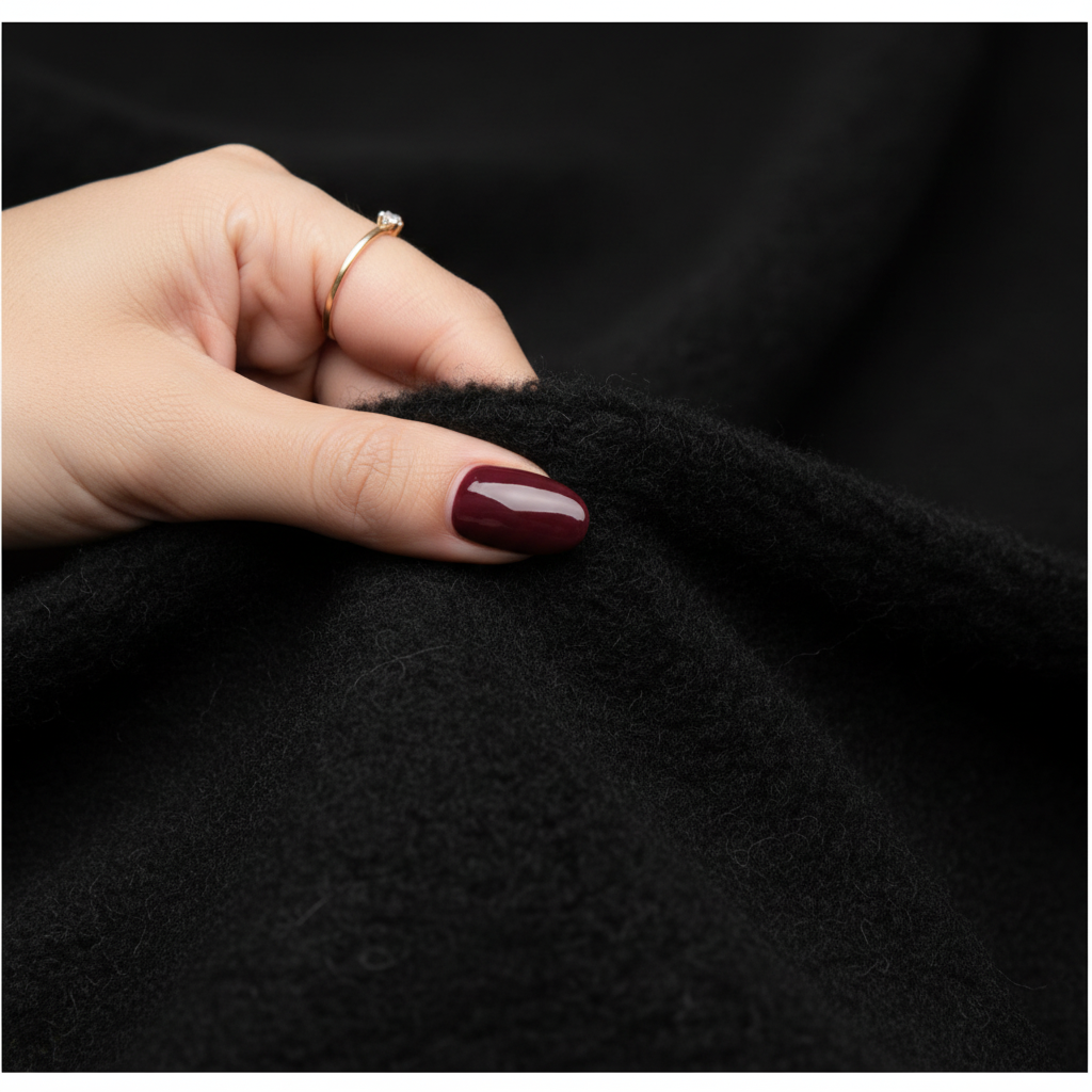 Hand holding this pure Baby Alpaca fabric 