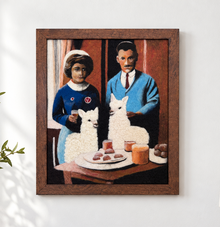 Breakfast Flock Alpaca Fiber Portrait - Framed Wall Art