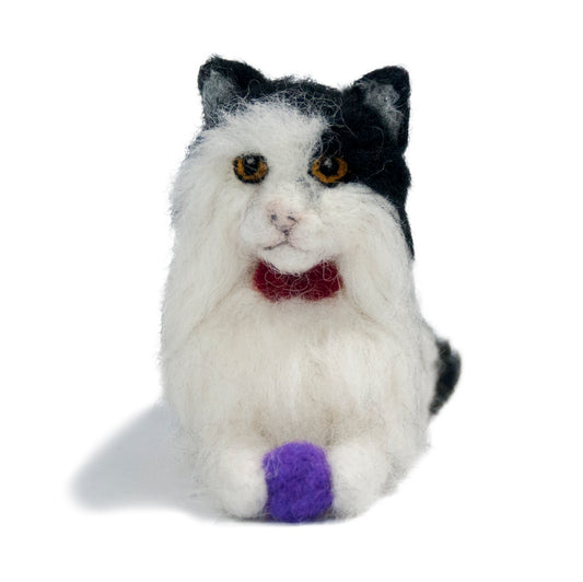 Tuxedo Cat: Felted Alpaca Sculpture