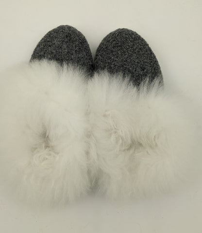 Boucle Fur Trimmed Slippers-Charcoal