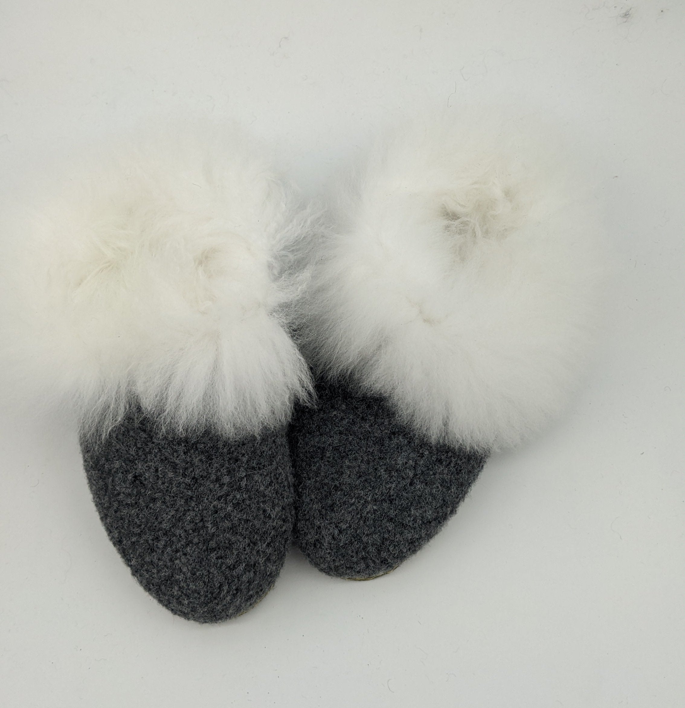 Boucle Fur Trimmed Slippers-Charcoal