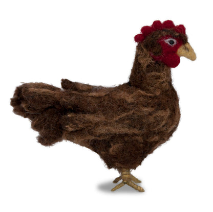 Handmade needle-felted alpaca spotted, brown, and white chickens by Lanart