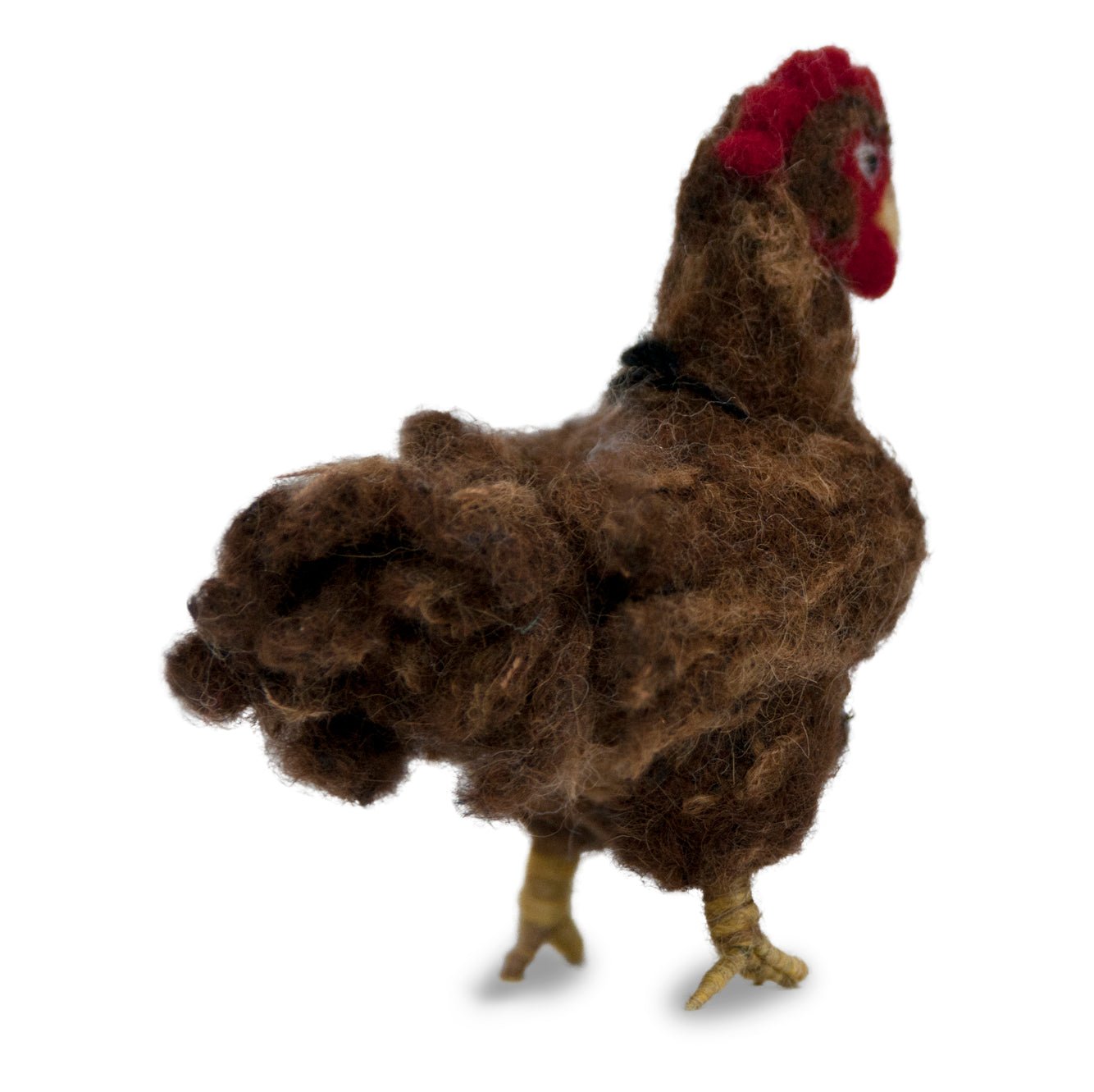 Handmade needle-felted alpaca spotted, brown, and white chickens by Lanart