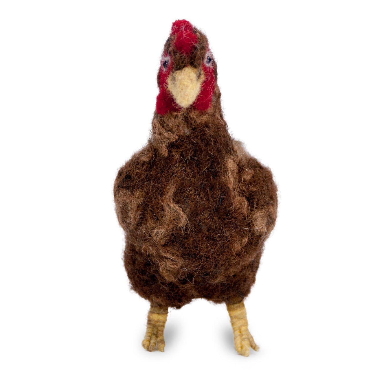 Handmade needle-felted alpaca spotted, brown, and white chickens by Lanart