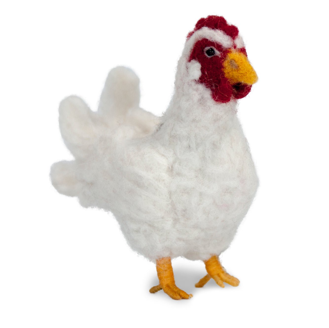 Handmade needle-felted alpaca spotted, brown, and white chickens by Lanart