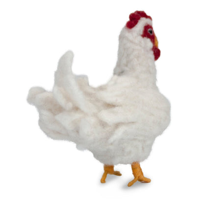 Handmade needle-felted alpaca spotted, brown, and white chickens by Lanart
