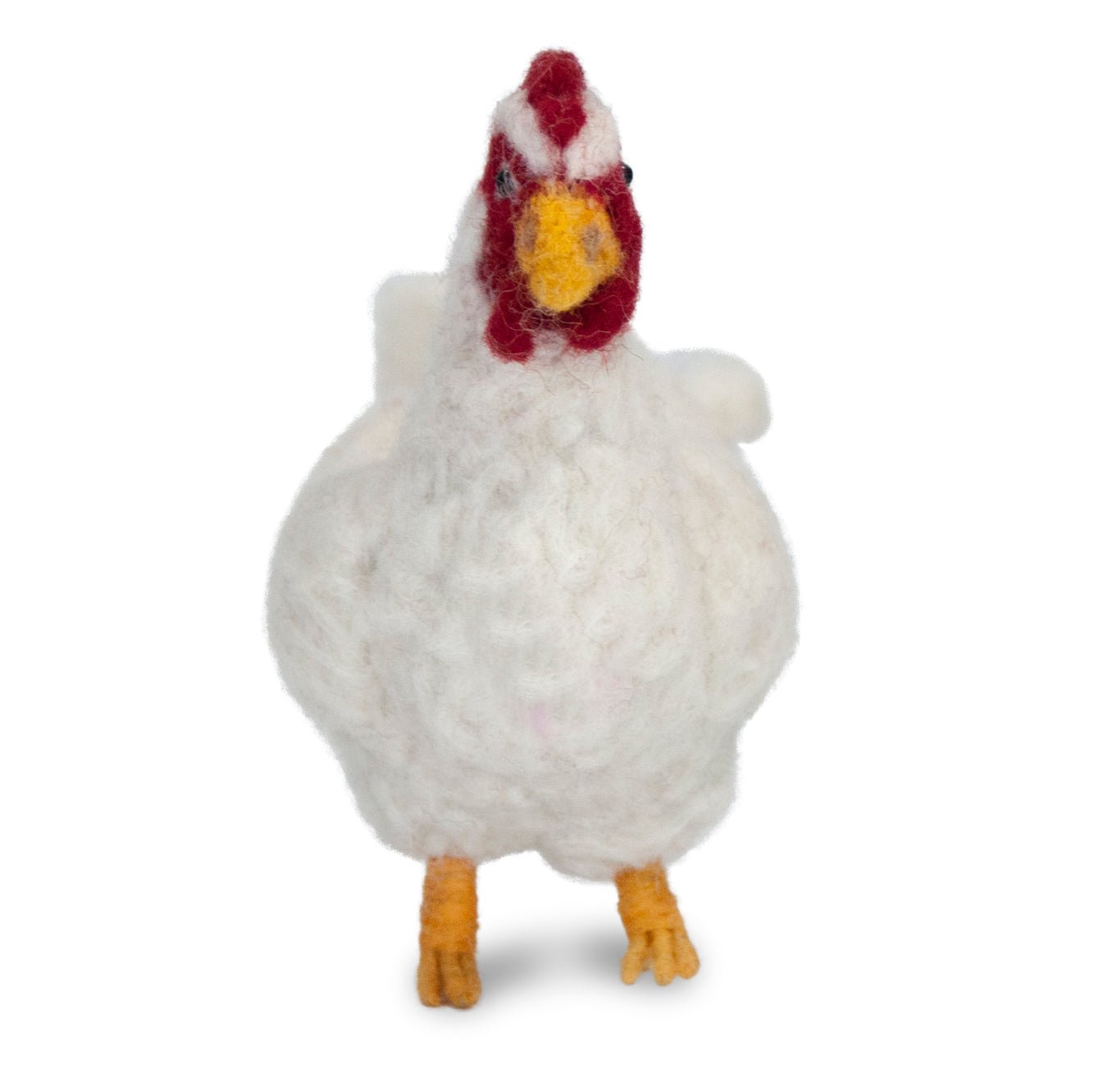 Handmade needle-felted alpaca spotted, brown, and white chickens by Lanart
