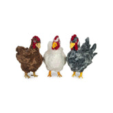 Handmade needle-felted alpaca spotted, brown, and white chickens by Lanart