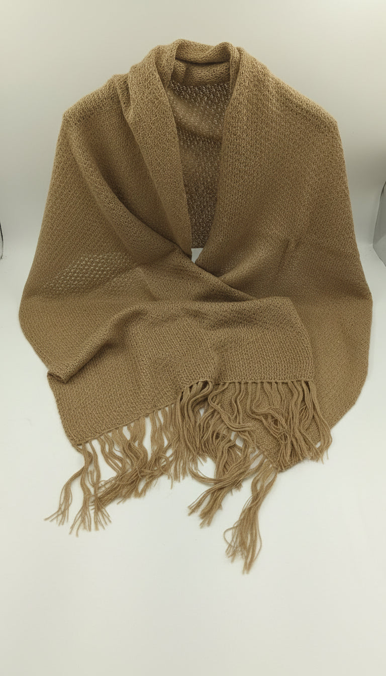 Shawl Baby Alpaca w/Fringe-Taupe