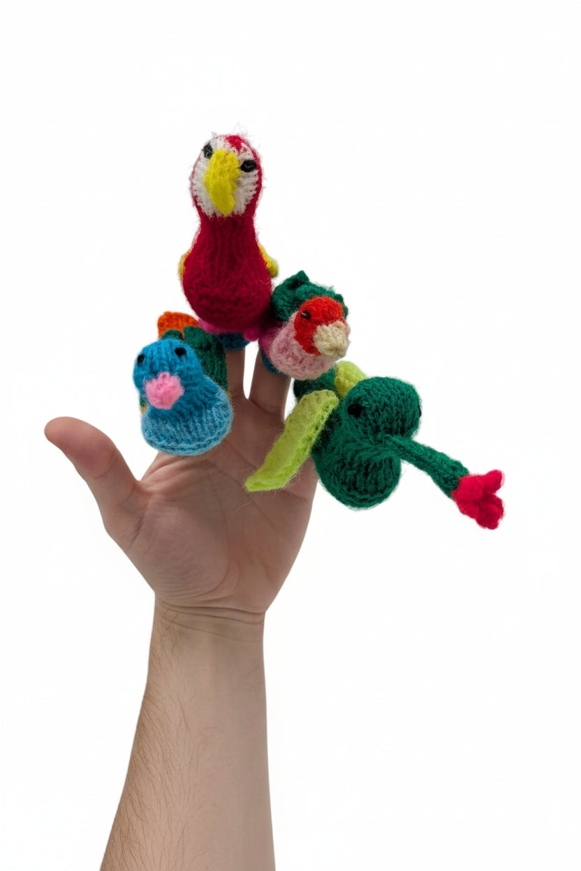 Hand knitted alpaca yarn finger puppets