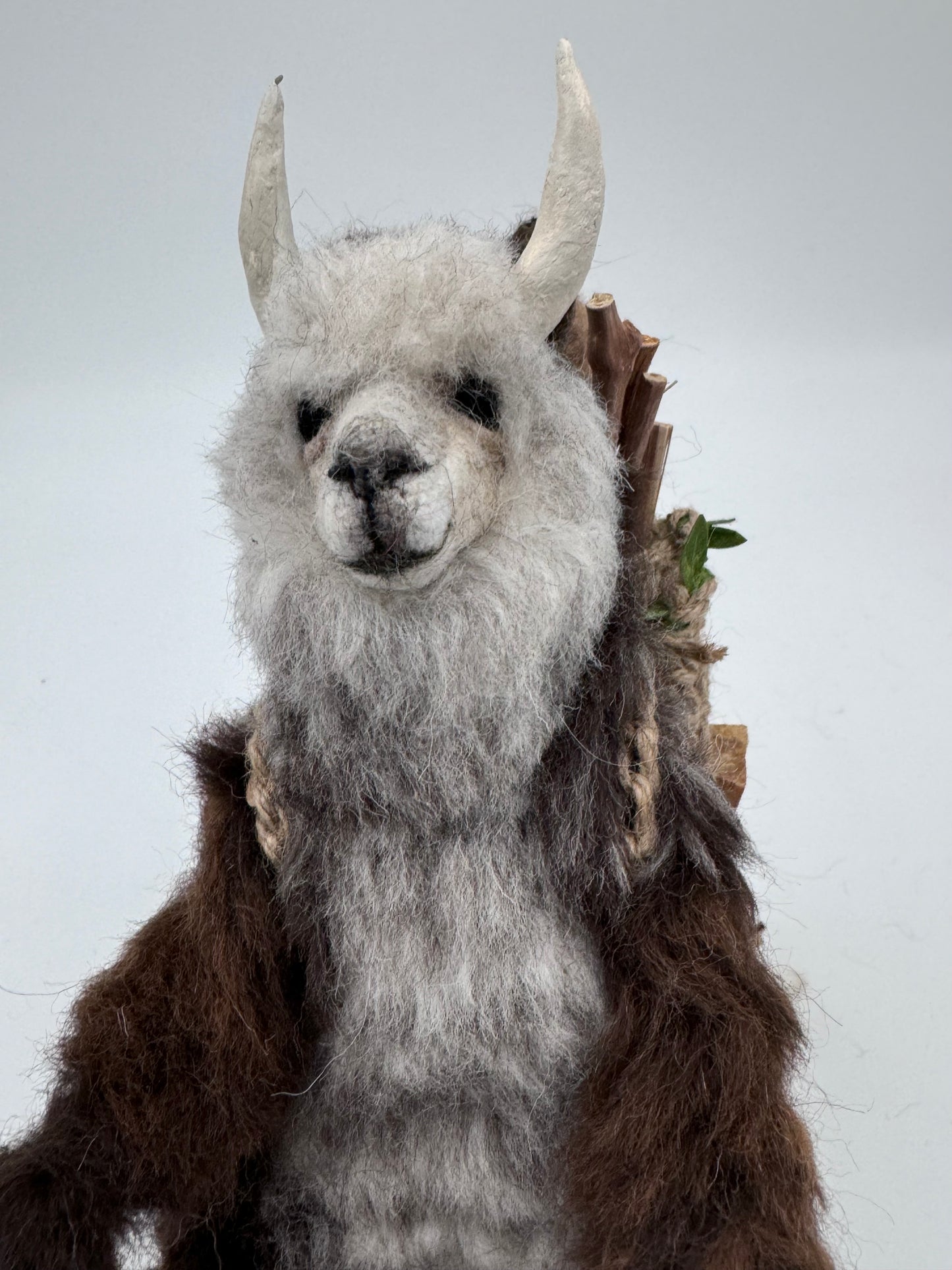 Mythical Alpaca Krampus: Felted Alpaca Sculpture