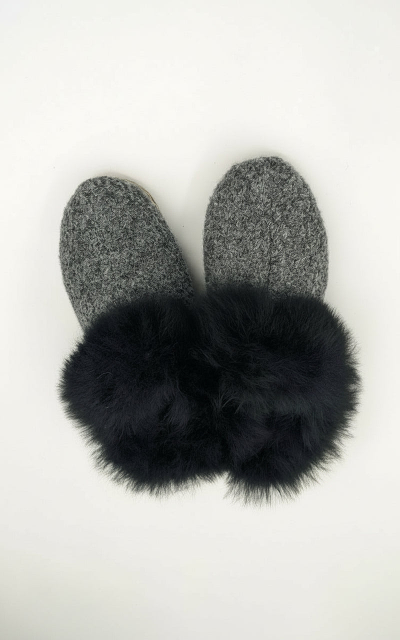 Boucle Fur Trimmed Slippers-SAMPLE