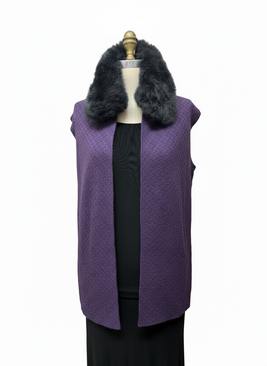Velour Jacquard Scarf: Baby Alpaca Fur - Purple / Charcoal
