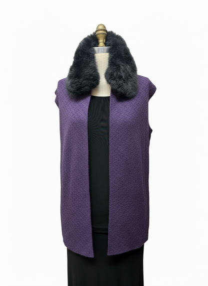 Velour Jacquard Scarf: Baby Alpaca Fur - Purple / Charcoal