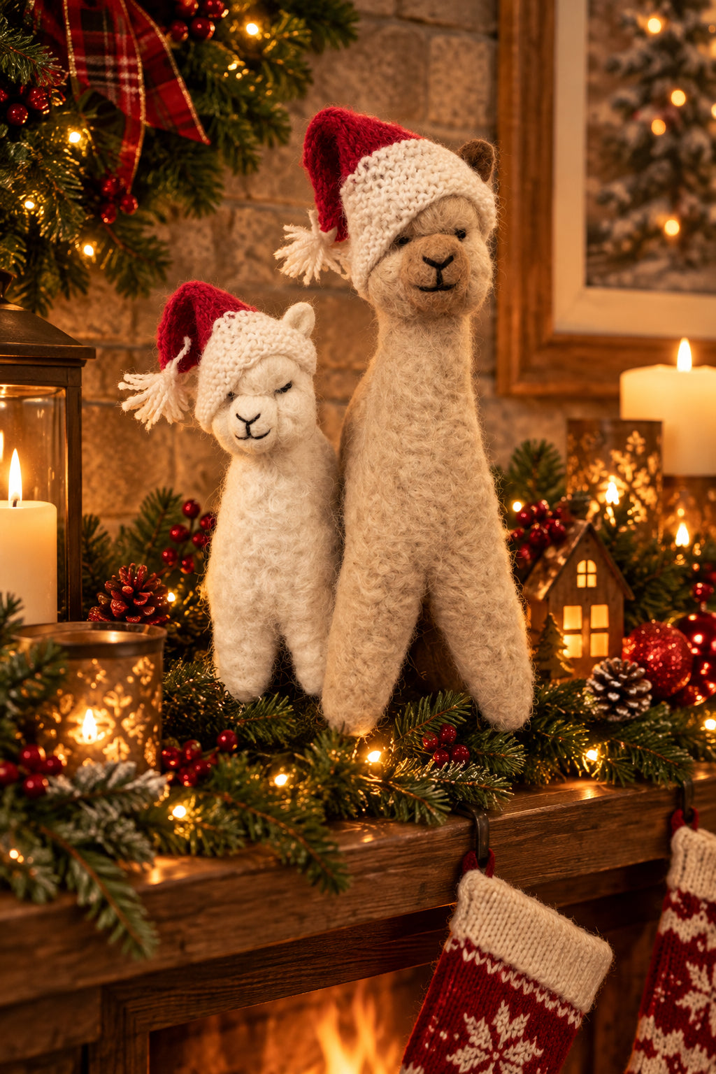 santa hats on mama and papa alpaca