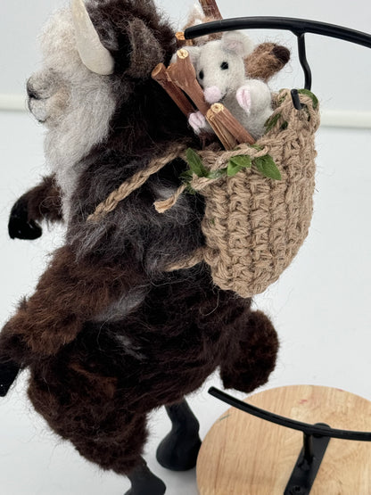 Mythical Alpaca Krampus: Felted Alpaca Sculpture