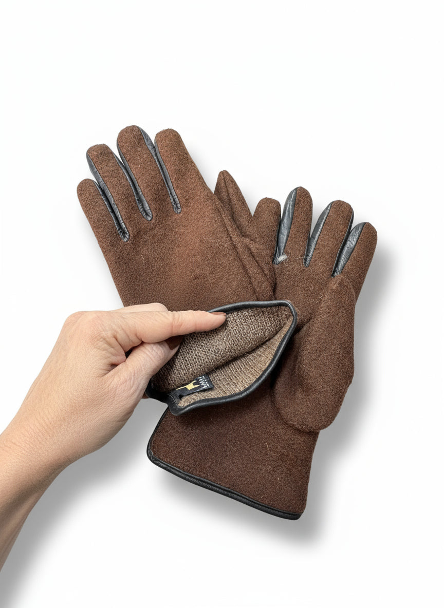 Felted Dress Gloves-Brown: SAMPLE