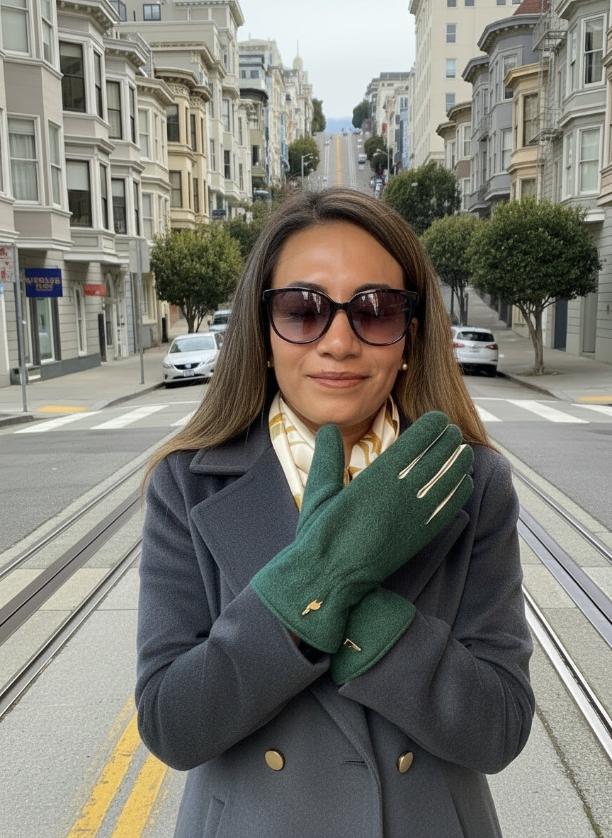 Felted Dress Gloves Green: SAMPLE