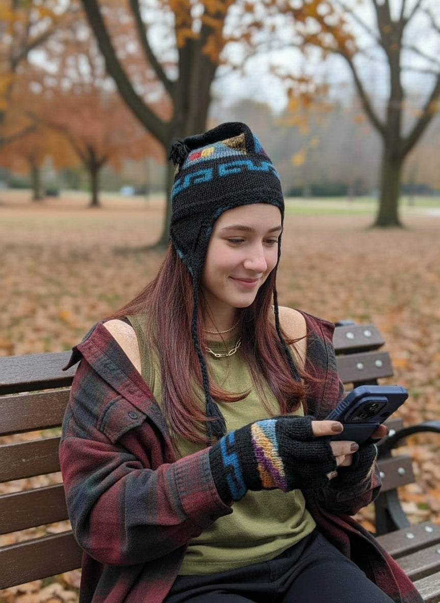 Fingerless Gloves &amp; Chullo Set: SAMPLE