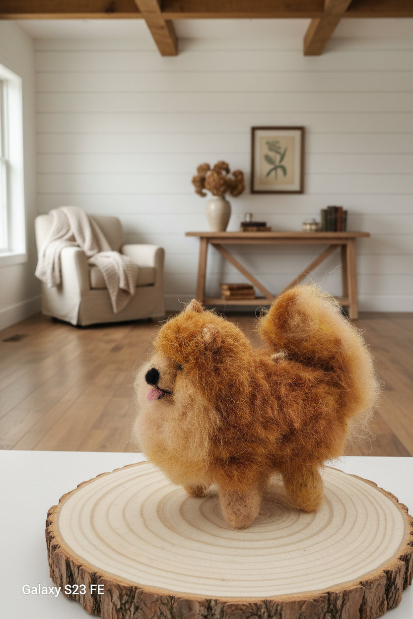 Brown pomeranian dog in a beautiful living room