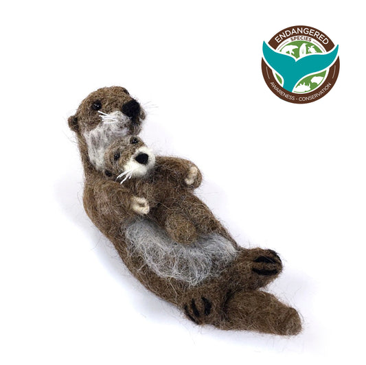 Otter & Baby: Wildlife Felted Alpaca Sculpture