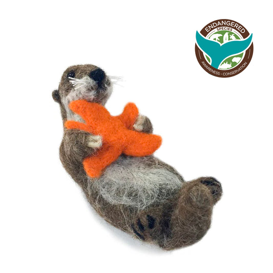 Otter & Sea Star: Wildlife Felted Alpaca Sculpture