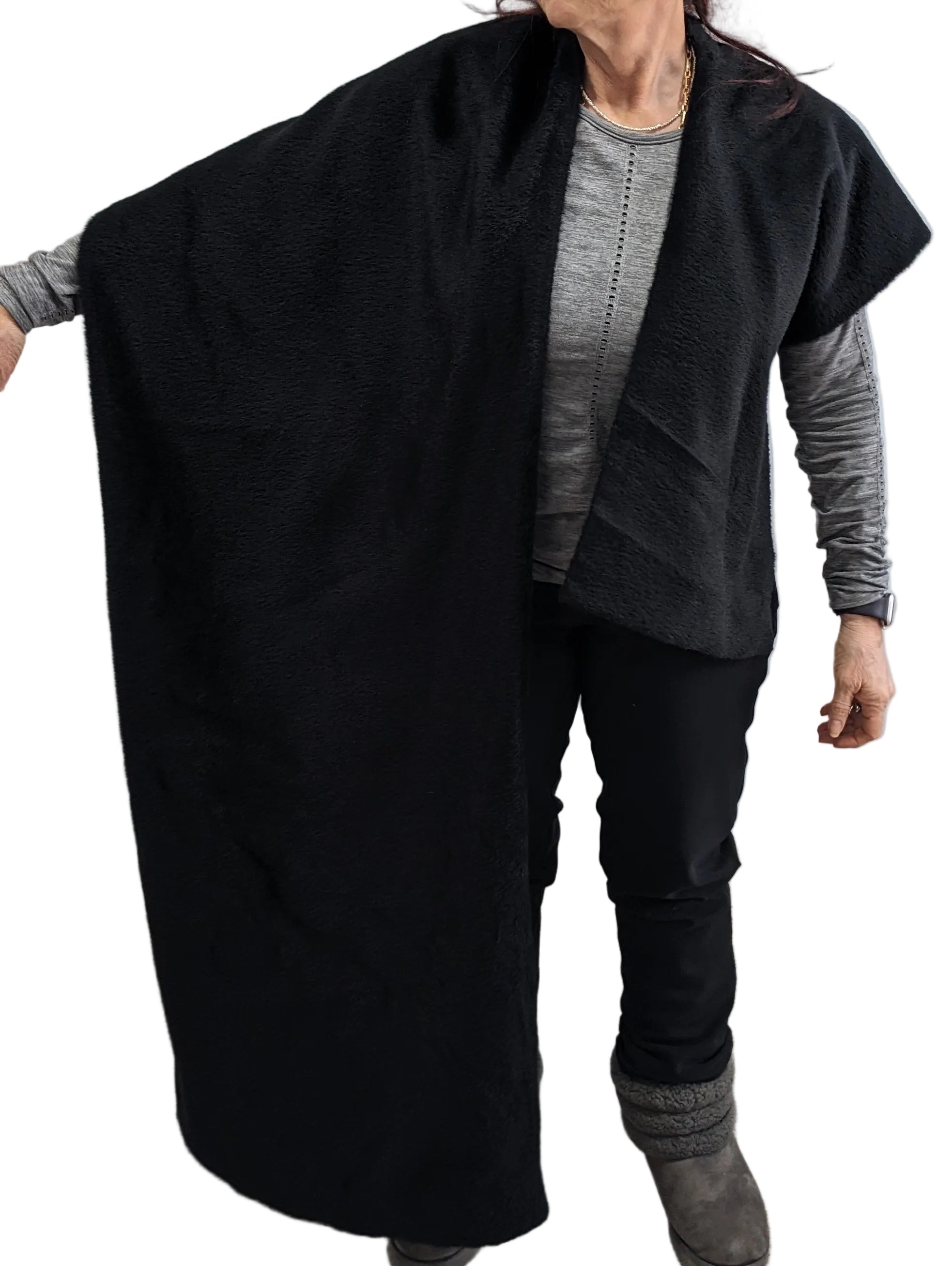 Asymmetrical Fabric Cape - Black — Studio