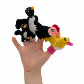 Hand knit penguin and bird finger puppets made from Alpaca yarn 