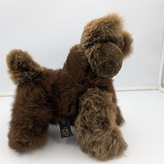 Brown teddy bear with a tag on a white background