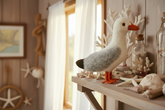 Plush toy goose with white body, gray back, and orange feet on a white background
