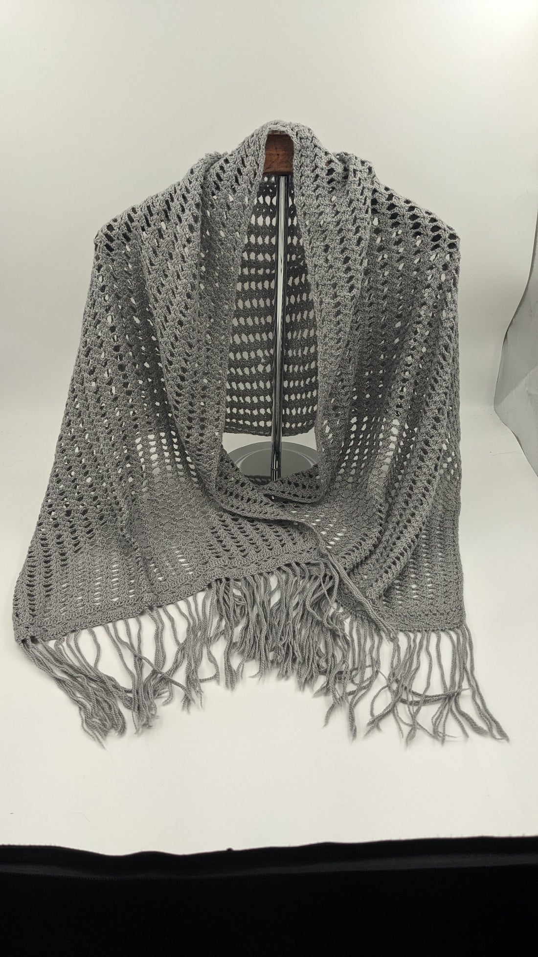 Gray Shawl Open Knit- Baby Alpaca