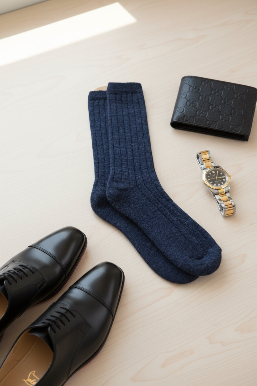 True Rib Dress Socks - Denim - Lanart Alpaca
