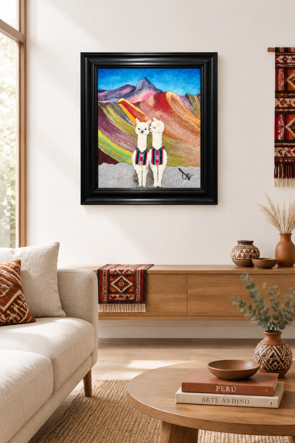 Twin-Alpacas-in-the-Mountain-of-Seven-Colors in a living room