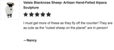Customer review of needle-felted alpaca fiber Valais Blacknose Sheep by Lanart