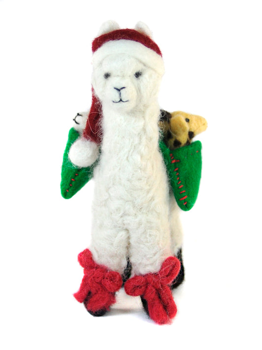 Alpaca Noel Santa: Felted Sculpture